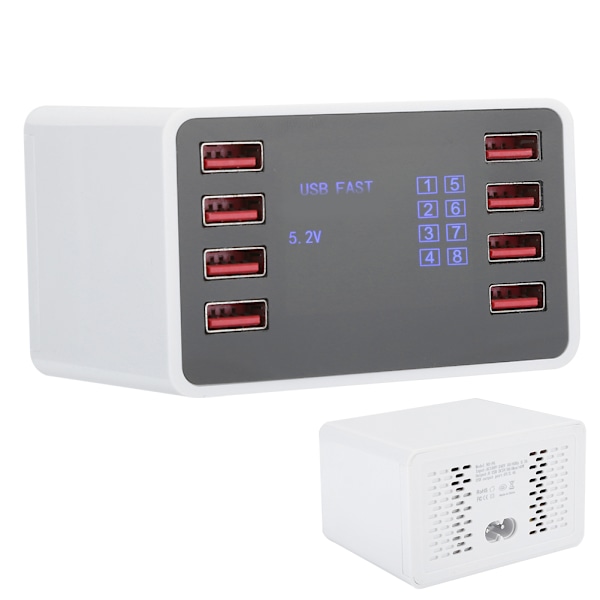 8-portars skrivbordsväggladdare smart snabbladdningsstation 3.0 USB C med LCD-display 100‑240VUK-kontakt