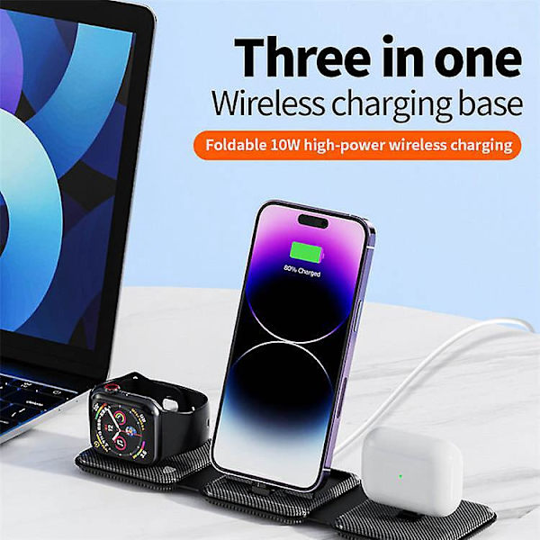 3-in-1 Langaton Latausasema Apple-laitteille - Ultraohut Alumiiniseoslataustela iPhone 14/13/12/11/X/8 -sarjalle