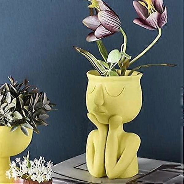 2025 Ny Kreativ Nordisk Blomkruka Vas för Suckulenter Abstrakt Blomkruka Ansikte Inomhus Blommor Gul Vas