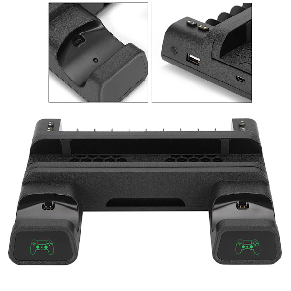 Multifunktionel varmeafledningsventilatorbasestativcontroller dobbeltlader med LED-lysbeslag til PS4/SLIM/PS4 PRO