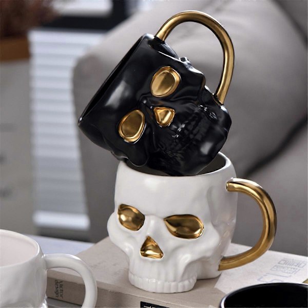 Halloween Skull Cup med Håndtak Uten Lokk Keramisk Kopp Morsom Vann A