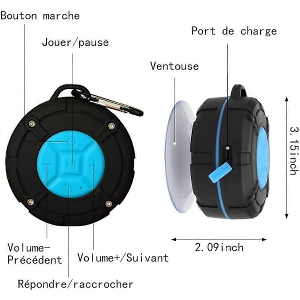 Vanntett Bluetooth Høyttaler Bærbar Trådløs Dusjhøyttaler med HD Bass, FM Radio, Fargerik LED Effekt, Sterkt grep blå
