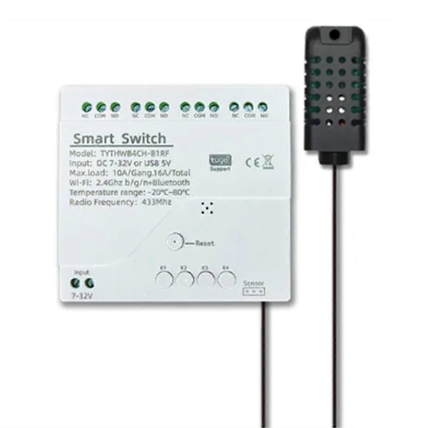 Tuya Smart WiFi 4-kanalsreläbrytare RF433 för Alexa (B)