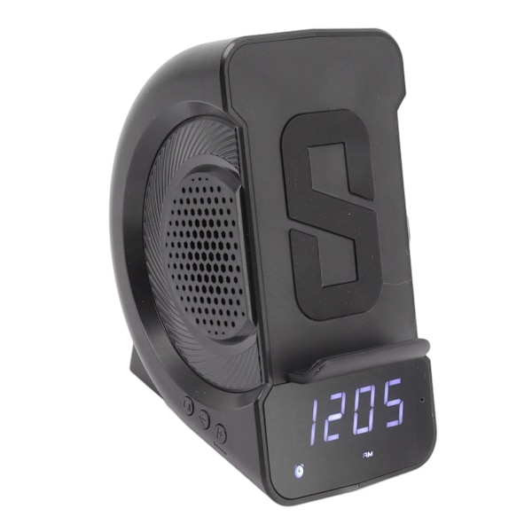 3 i 1 Bluetooth-högtalare PC ABS väckarklocka med trådlös laddning för sängbord 10W Svart