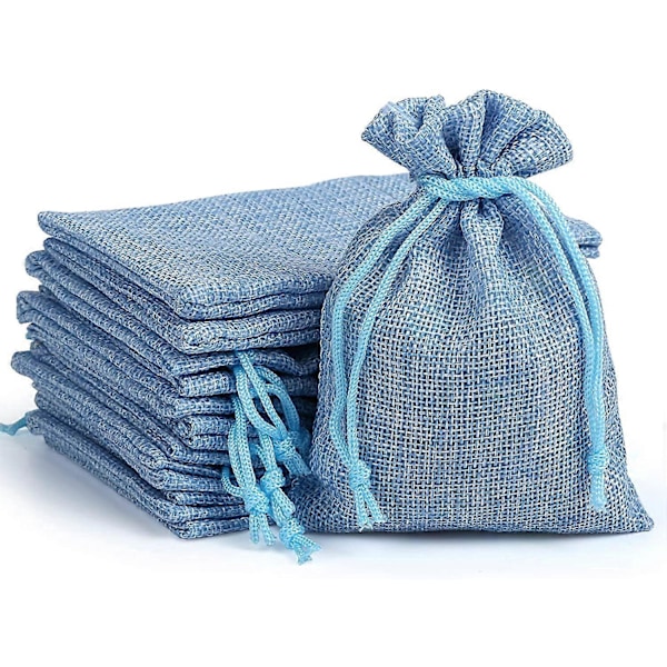 24 Stycken Presentpåse Smyckes Pärlor Jute Påsar Linne Doftpåsar Adventskalender Jul Bröllopsdekor Blå