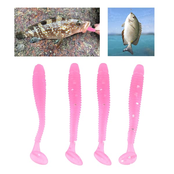 50 stk. 5 cm Bløde Plastik Fiske Lokkemad T hale Grub Orme Agn Fiskegrej Tilbehør Pink
