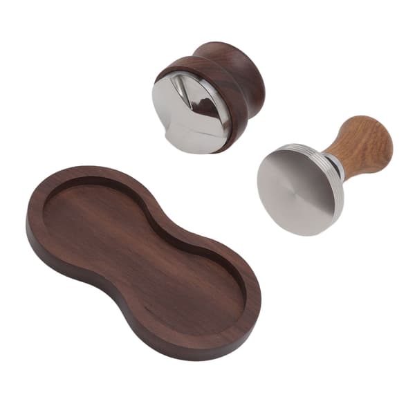 Kaffehammares tampningssats Valnöt Rostfritt Stål Tamper Distributor Set med Universal Bas för Kök 51mm/2in