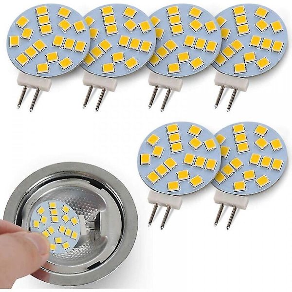 6 st Runda Varmvita G4 LED-lampor, 2W Ersätter 20W Halogenlampa, 12V AC/10-30V DC, G4 Ljuskälla För Infälld Bänkbelysning
