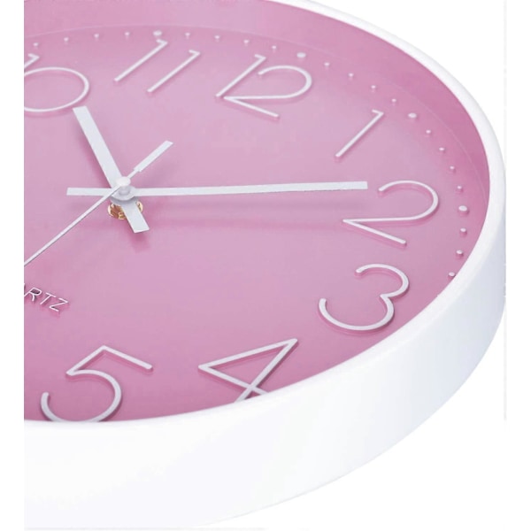 Pink Vægur til Børn og Piger, Moderne, Lydløs Pendul med 3D Tal, Letlæseligt, Ikke-Tikkende Quartz, Dekorativt til Stue, Soveværelse