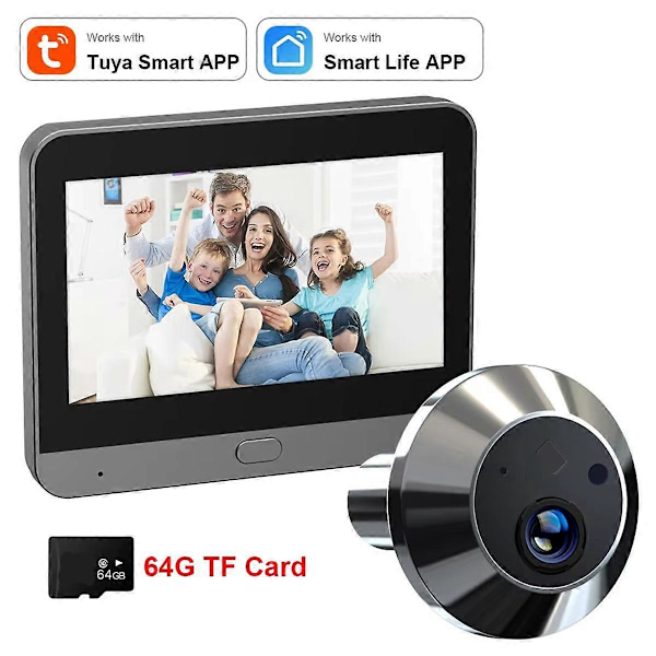 Mini Smart Life Tuya 3MP 140° Bred Synsvinkel Digital Dørkikkert