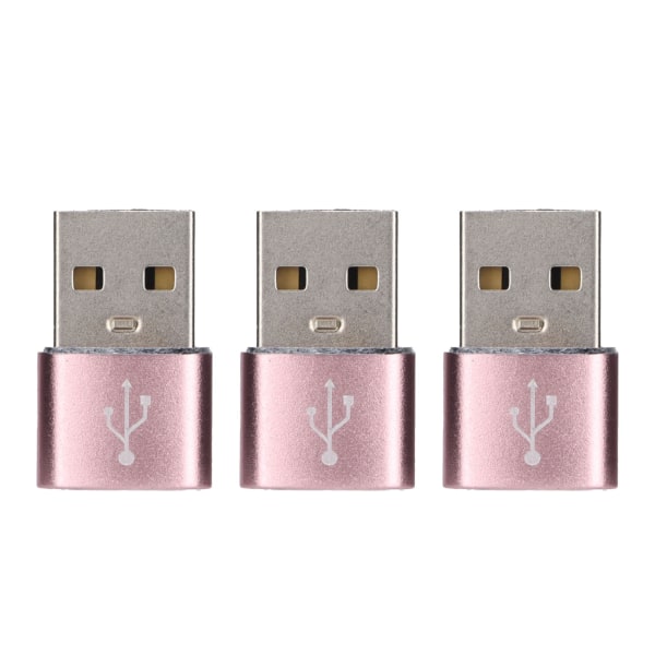 3-pack USB 2.0 hann til TypeC hunn U-diskadapter Metall USB til TypeC-adapter for bærbar mobiltelefon (rosa)