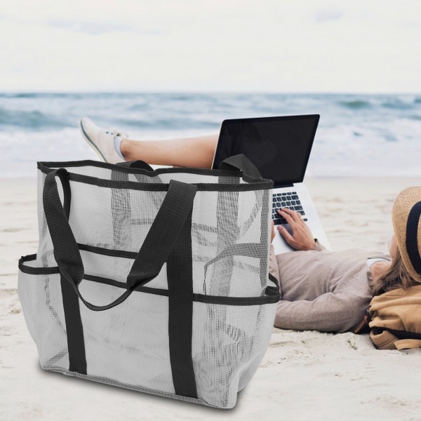 Bärbar mesh Makeup Tvätt Badförvaring Handväska för utomhusresor BeachWhite