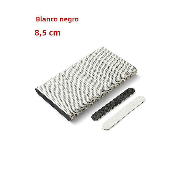 100 stk. Bærbar dobbeltsidet neglefil med mat finish Mini til neglepleje og manicure Sort/hvid 8,5 cm