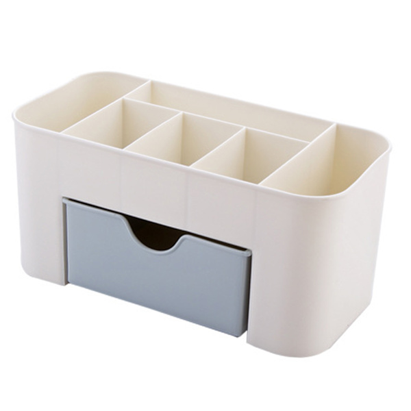 Kosmetik Makeup Organizer PP Multifunktionel 6 Rum Makeup Skrivebordsarrangør med Skuffe Blå
