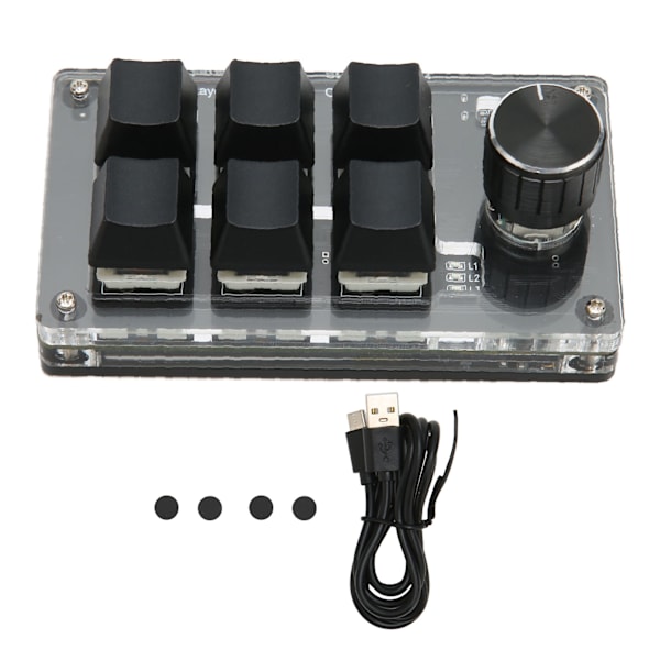 6-tangenters minitangentbord med ratt Blå brytare Trådbunden USB Trådlös Bluetooth Dubbelläge Anslutning DIY Programmerbart Mekaniskt Tangentbord Svart