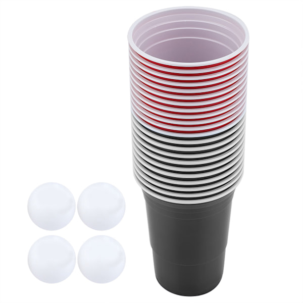 Beer Pong Set Beer Pong Drickspel Set Beer Pong Cups 22 Cups 4 PingPong Bollar Röd Svart
