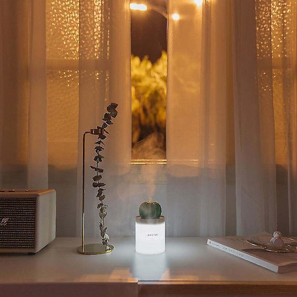 Mini Kaktus USB Kalla Dimma Luftfuktare, 280ml, 50ml/h, Tidsinställd Automatisk Avstängning, för Sovrum, Hem, Kontor, Bil