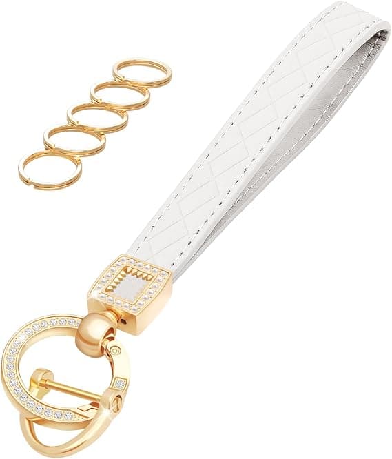 Microfiber Leather Bracelet Keychain, Wristlet Keychain Car Key Ring with 5 Key Rings and Anti-lost D-ring