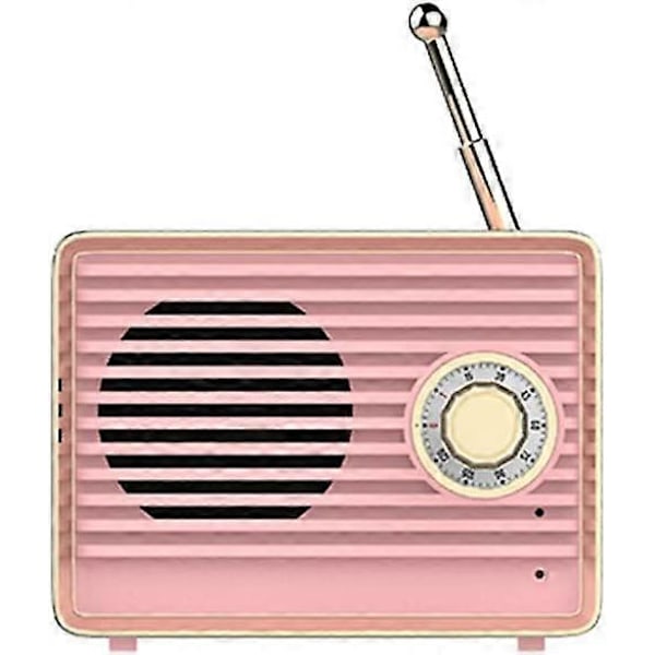 Langaton retrokaiutin, kannettava retro Bluetooth USB -kaiutin sisäänrakennetulla mikrofonilla, pöytäkoneen kirjahyllyn juhlakaiutin (pinkki)