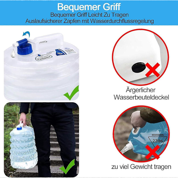 Sammenklappelig vanddunk, vanddunk med hane, vanddunk camping 10L, sammenklappeligt vand