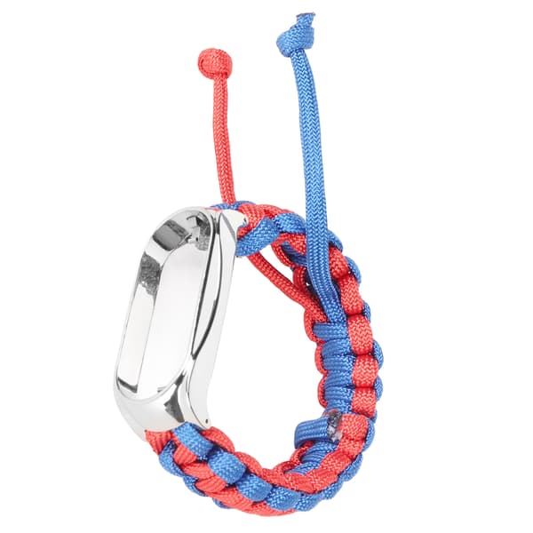 2 i 1 Flätad Loop Armband för Mi Band 7 Justerbart Stretchigt Nylon Andningsbart Sportarmband med Metallram Blå Röd