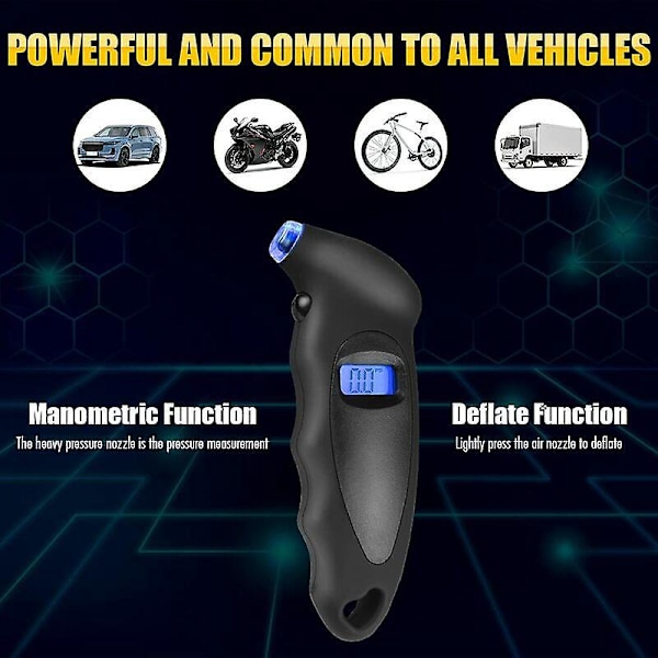Däcktrycksmätare, Digital Tryckmätare, 150 PSI 4 Parametrar, Däcktrycksmätare för Bil Motorcykel, Svart (1-pack)