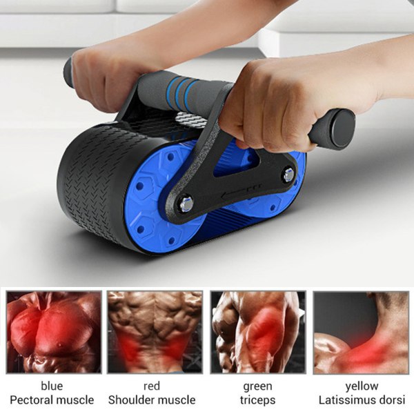 Springback Wheels Roller Domestic Abdominal Exerciser Push Up Træning Mute Fitness Udstyr Blå