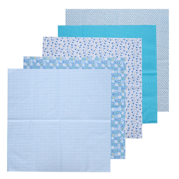 2 Set Bomullstyg Slättväv Trycktyg DIY Sömnad Quiltning PatchWork 5 Färger 50x50cm (Blå)