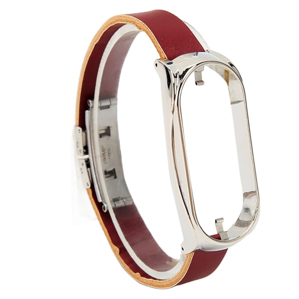 Rostfritt stål PU-läderrem med case Smart Watch bytestillbehör Passar för Mi Band 7 Brun och Silver