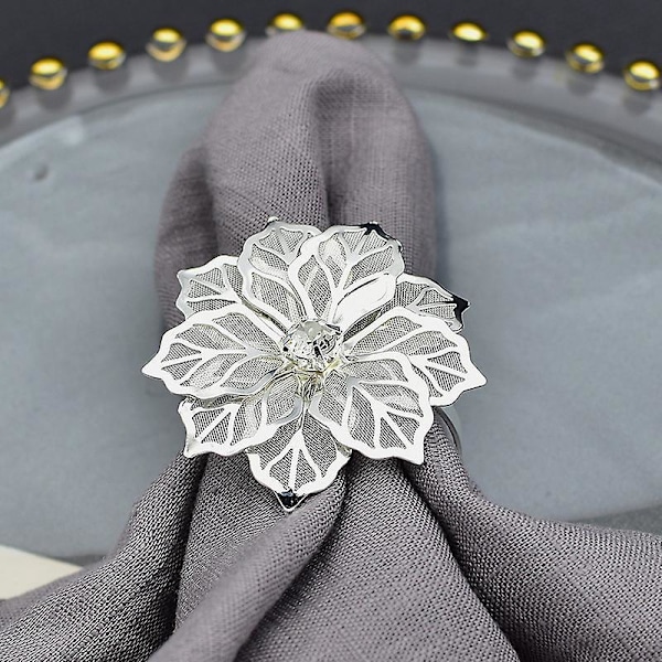 12 stk. Blomster Rhinestone Servietringe Sæt Legering Hul Design Elegant Serviet Holdere til Hjem Decor