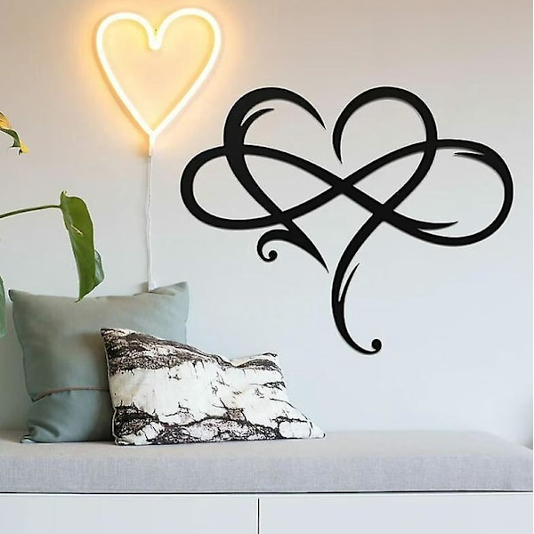 Infinity Heart Metal Vægkunst - Evig Kærlighed Væg Skulptur til Hjem, Soveværelse, Stue - 20x25cm - Sort (1 stk)