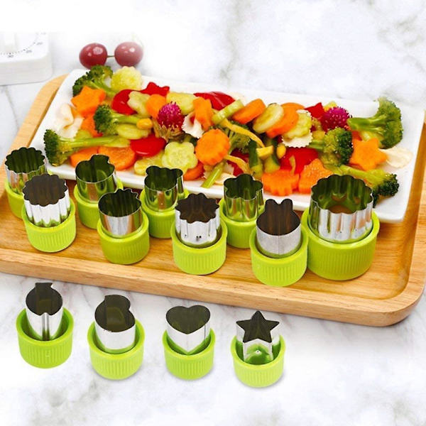 Børns grøntsagsskærer form sæt - 12 stk. mini rustfrit stål skærere til grøntsager, frugt, cookies, med dyr, blomst og stjerneformer