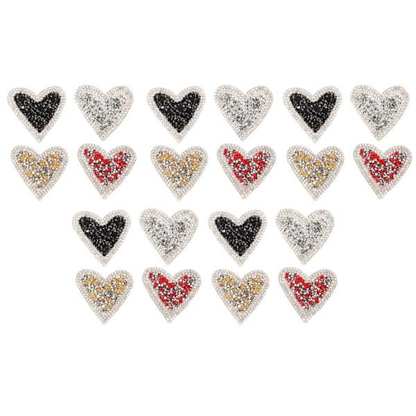 20 stk. Rhinestone-broderede patches i hjerteform - skinnende smukke DIY stryge-på patches til tøjdekoration