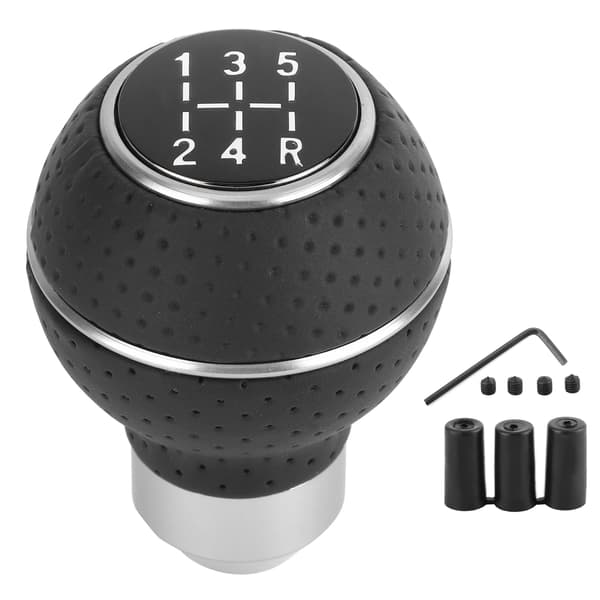 5-gears gearknop i aluminiumslegering og læder, manuelt tilbehør til biler, sort