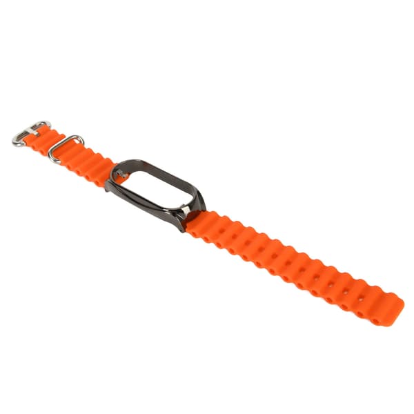 Silikone Urrem med Beskyttende Stødfanger i Rustfrit Stål, Tilbehør Passer til Mi Band 7 Orange
