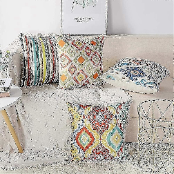 Sett med 4 Putetrekk i Bomulls Lin, Pynteputer til Sofa (45 x 45 cm)