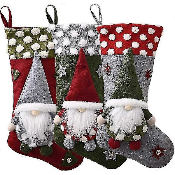 Julstrumpor Stora 3-pack, Klassiska Tomtestrumpor För Vuxna Och Barn, Presentpåsar, Julgransprydnader