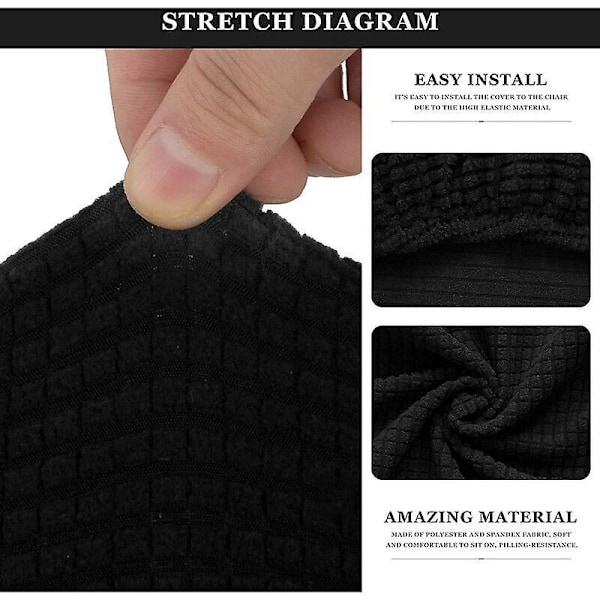Skandinaviska Jacquard Stolsöverdrag Matsalsstolsöverdrag Stretch Stolsöverdrag för Kök, Vardagsrum, Kontor, Matsal (Svart, 4 Delar)
