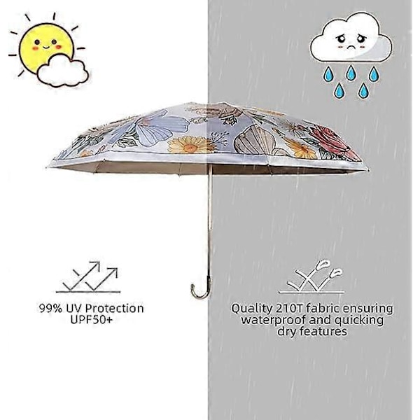 Kompakti pieni sateen- ja aurinkovarjo, tuulenpitävä ja vahva naisille, käsilaukun kokoinen, mini matka tukeva taskuvarjo, A-tyyli