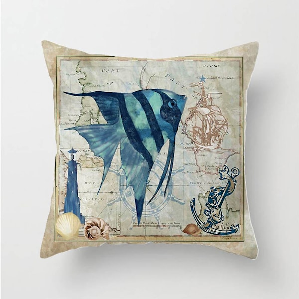 Sett med 6 putetrekk 45 x 45 cm Havdyr Mønster Putetrekk for Sofa Hjem Stue Soverom Dekorasjon