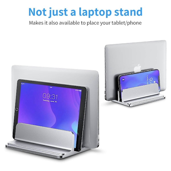 Dobbelt Vertikal Laptop Stand, Aluminium Legering Holder Sølv
