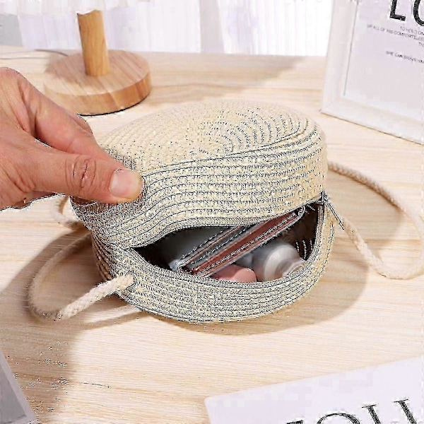 Käsin kudottu pyöreä olkiolkakassi Crossbody-kassi tyttöjen kesän rantalaukku Khaki