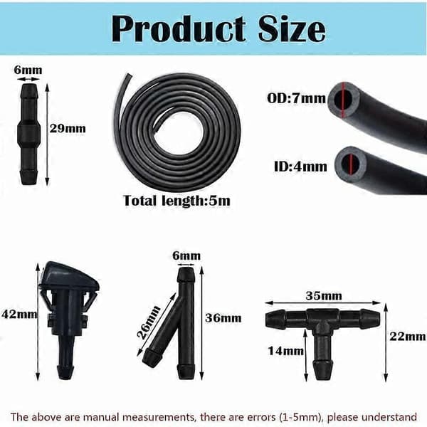 Windshield Washer Hose, Windshield Wiper Hose Kit, 5M Windshield Washer Fluid Hose, with 15 Hose Connectors + 2 Nozzles