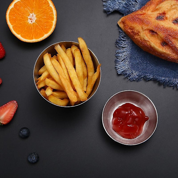 350 ml pommes frites kop, holdbar, rustfrit stål til servering af pommes frites, sølv) 3 pakker