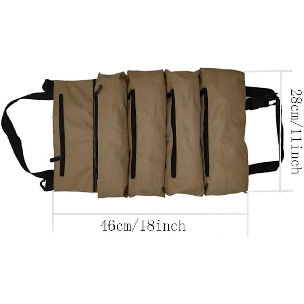 Værktøjsrulle Taske, Multi-Purpose Værktøjsrulle Opbevaringstaske, Bil Værktøjsrulle Opbevaringstasker, 5 Lynlåslomme Design (Khaki)
