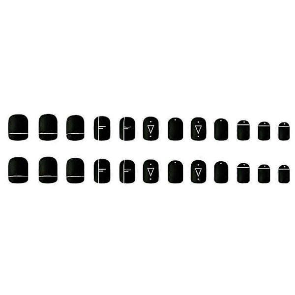Medium Firkantede Kunstige Negle 24 Stk. Sorte med Abrazine Mønster Blank Kunstig Manicure Falske Negle til Fingre