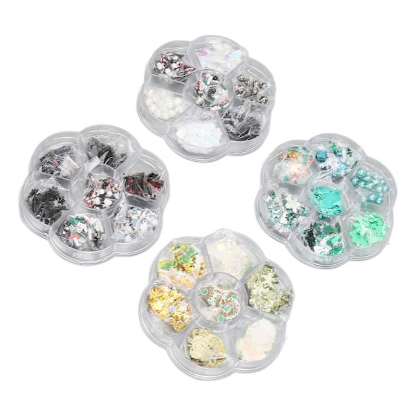 4 Box 3D Snowflake Juletre Leir Nail Art Skiver Jul Nail Art Paljetter Perler Dekorasjon