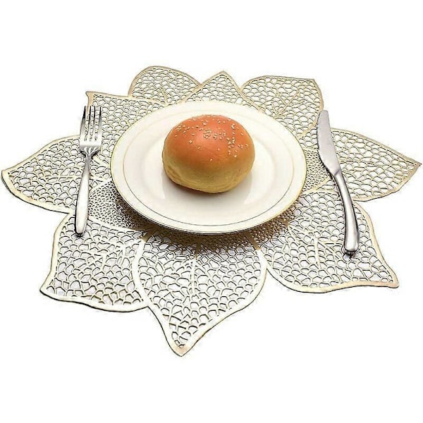 Set med 6 tvättbara bordstabletter, isolerade, blommig stil, PVC, guld, 44*46cm