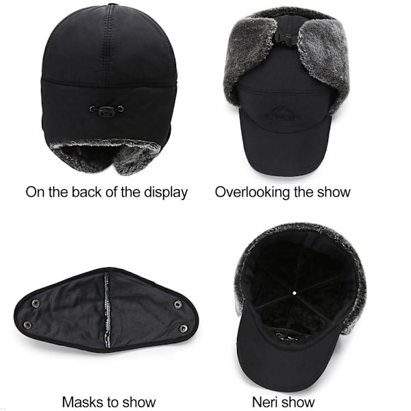 Vintermössa Beanie med ansiktsmask Tjock vindtät fleece varm mössa Öronlapp Termiskt huvudbonad Öronvärmare för män Utomhuscykling Skidåkning