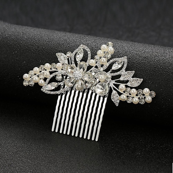 Silverblomma Kristall Hårkam för Bröllop Brud Hårtillbehör 10x7cm